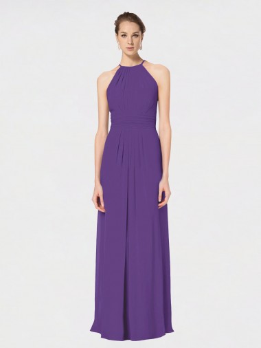 A-Line Halter Neck Soft Chiffon Long Plum Purple Bridesmaid Dress Barrie