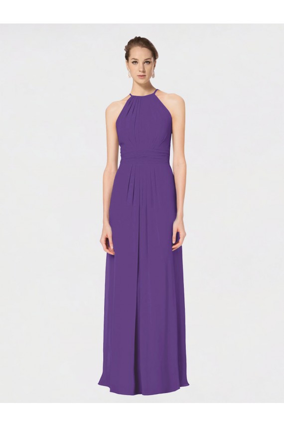 A-Line Halter Neck Soft Chiffon Long Plum Purple Bridesmaid Dress Barrie