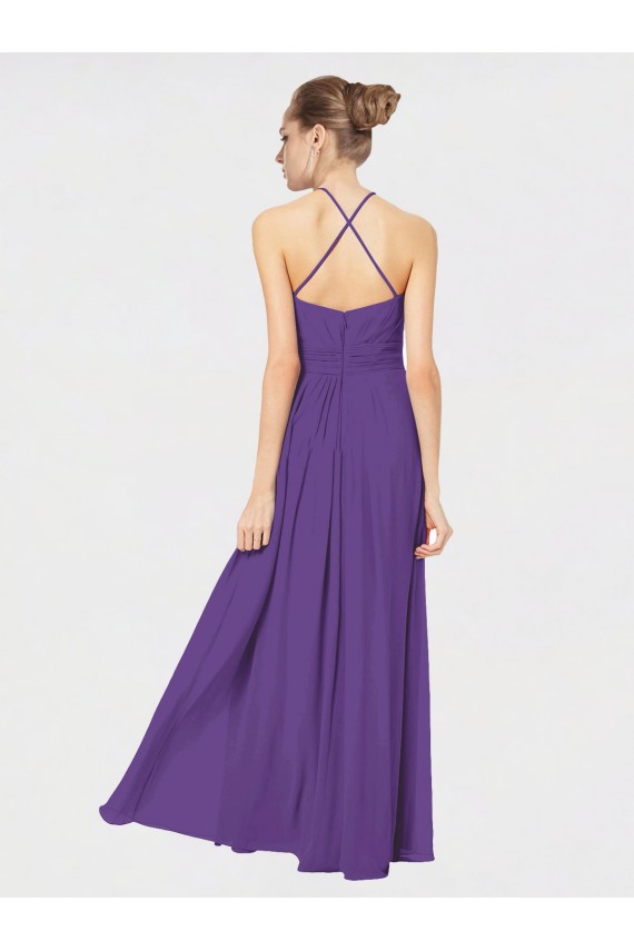 A-Line Halter Neck Soft Chiffon Long Plum Purple Bridesmaid Dress Barrie