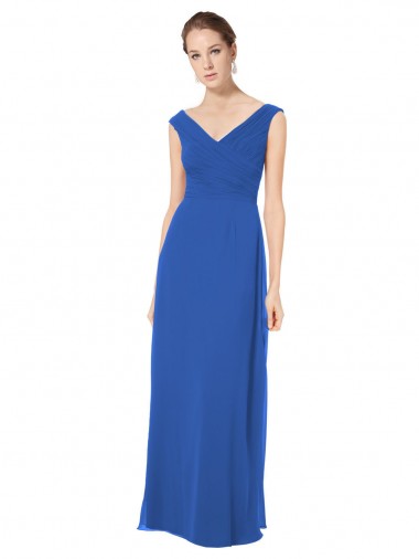 A-Line V-Neck Soft Chiffon Long Royal Blue Bridesmaid Dresses Barrie