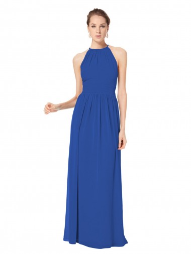 A-Line Halter Neck Chiffon Long Royal Blue Bridesmaid Dress / Evening Dress Barrie