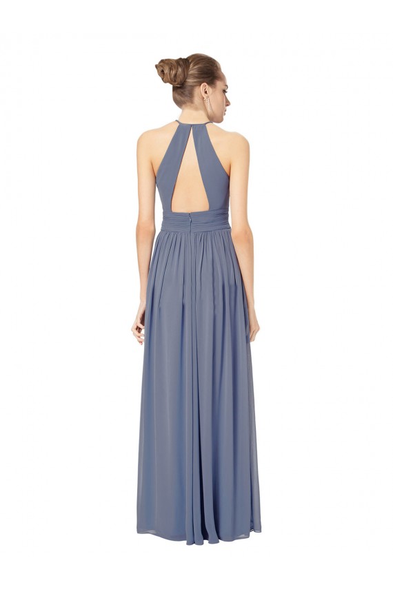 A-Line Halter Neck Chiffon Long Royal Blue Bridesmaid Dress / Evening Dress Barrie