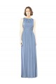 A-Line Bateau Neck Soft Chiffon Long Dusty Blue Bridesmaid Dress Barrie