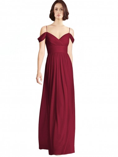 A-Line V-Neck Soft Chiffon Long Burgundy Bridesmaid Dresses Barrie