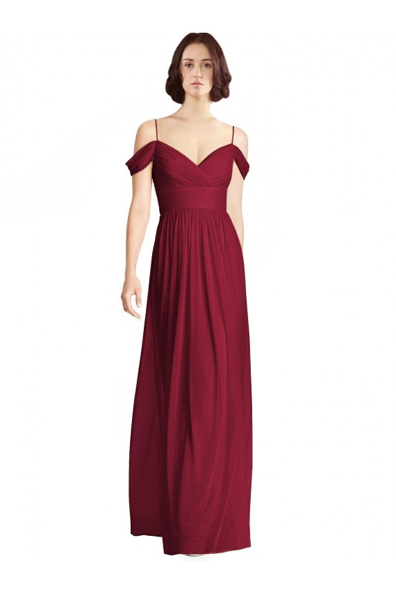 A-Line V-Neck Soft Chiffon Long Burgundy Bridesmaid Dresses Barrie