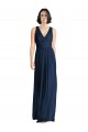A-Line V-Neck Chiffon Long Floor Length Dark Navy Bridesmaid Dress Barrie