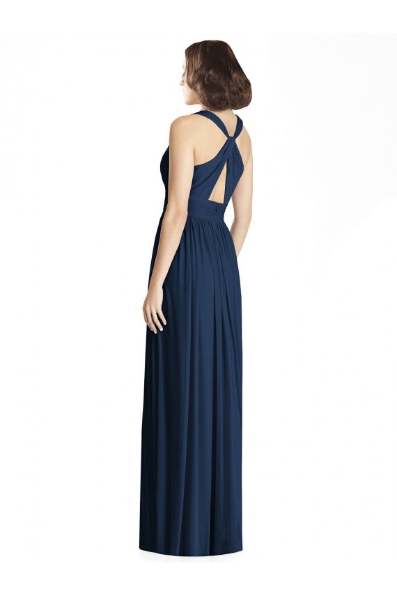 A-Line V-Neck Chiffon Long Floor Length Dark Navy Bridesmaid Dress Barrie