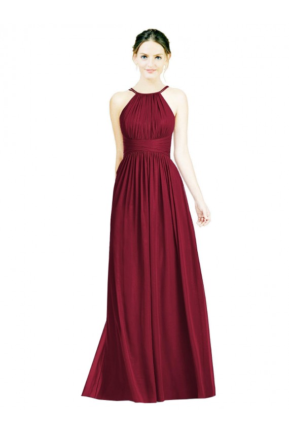 A-Line Halter Neck Chiffon Long Burgundy Formal Dress / Bridesmaid Dress Barrie