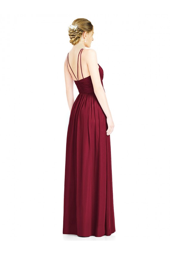 A-Line Halter Neck Chiffon Long Burgundy Formal Dress / Bridesmaid Dress Barrie