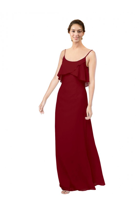 Sheath Scoop Neck Soft Chiffon Long Burgundy Bridesmaid Dress Barrie