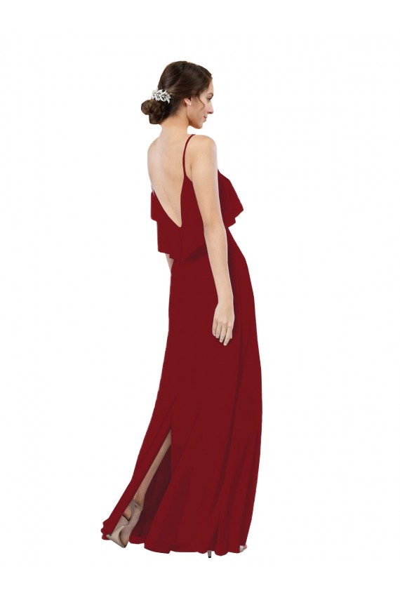 Sheath Scoop Neck Soft Chiffon Long Burgundy Bridesmaid Dress Barrie