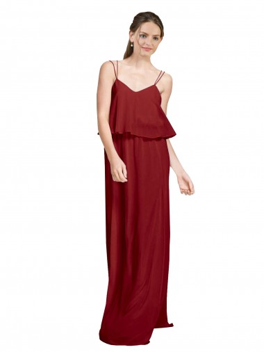 A-Line Spaghetti Straps Soft Chiffon Long Burgundy Bridesmaid Dress Barrie