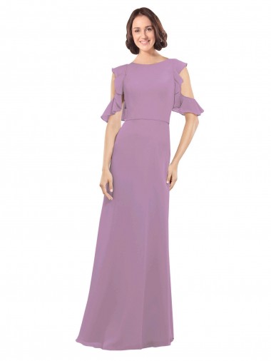 A-Line High Neck Soft Chiffon Long Dark Lavender Bridesmaid Dresses Barrie