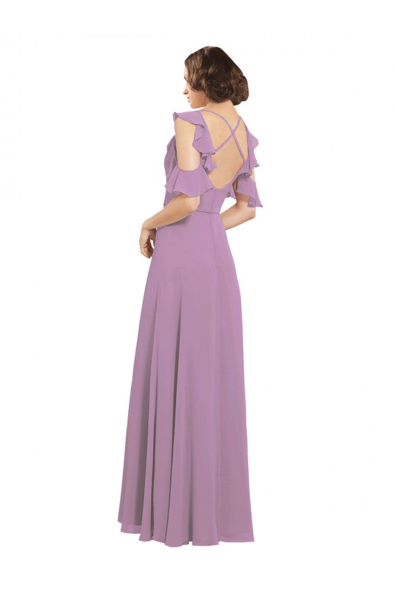 A-Line High Neck Soft Chiffon Long Dark Lavender Bridesmaid Dresses Barrie