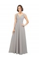 A-Line V-Neck Soft Chiffon Long Oyster Silver Bridesmaid Dress Barrie
