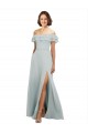 A-Line Off the Shoulder Soft Chiffon Long Sea Glass Bridesmaid Dress Barrie