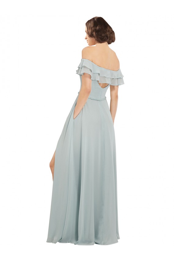 A-Line Off the Shoulder Soft Chiffon Long Sea Glass Bridesmaid Dress Barrie
