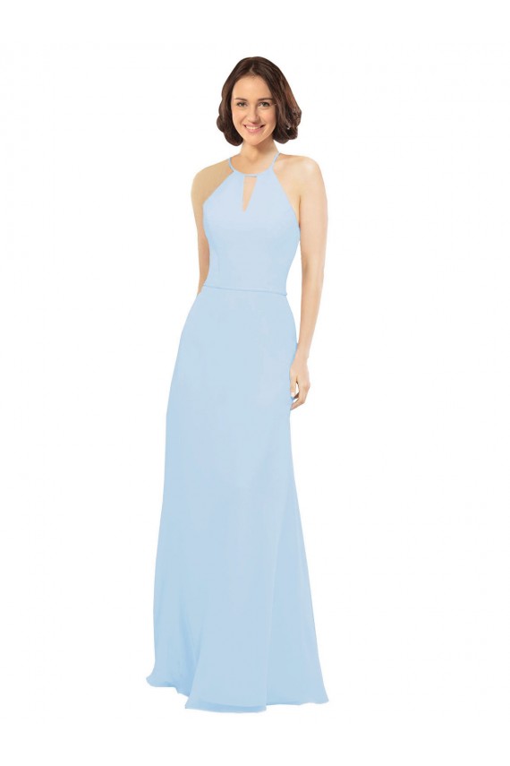 A-Line Halter Neck Soft Chiffon Long Light Sky Blue Bridesmaid Dress Barrie