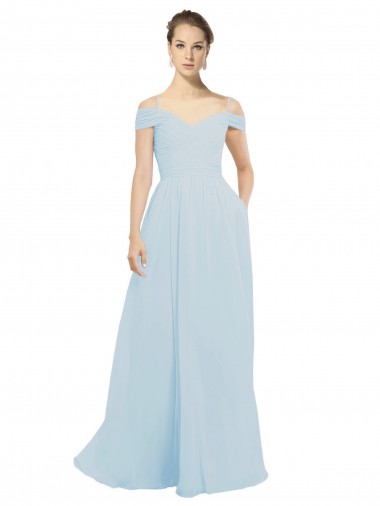 A-Line Off the Shoulder Soft Chiffon Long Sea Glass Evening Dress / Bridesmaid Dress Barrie