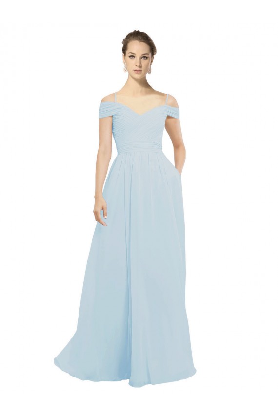 A-Line Off the Shoulder Soft Chiffon Long Sea Glass Evening Dress / Bridesmaid Dress Barrie