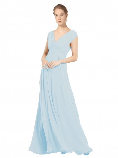 A-Line V-Neck Soft Chiffon Long Sea Glass Bridesmaid Dress Barrie