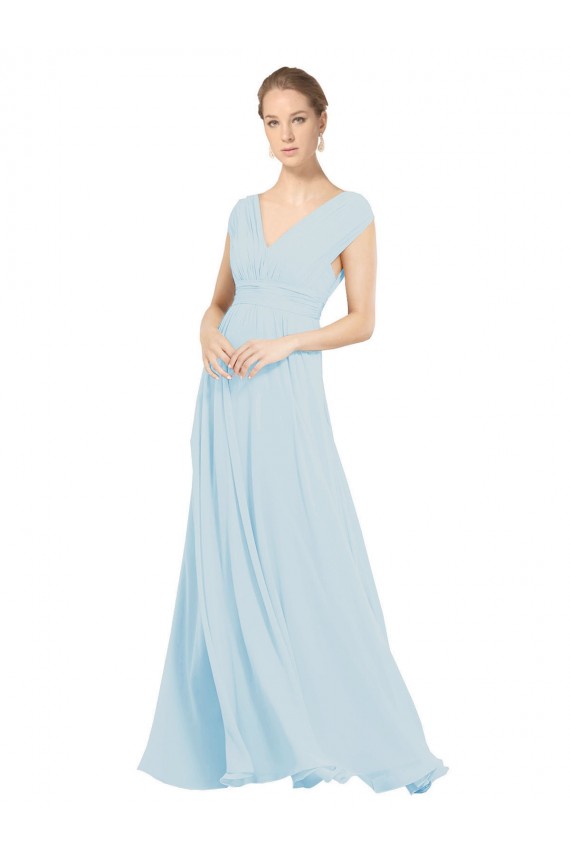 A-Line V-Neck Soft Chiffon Long Sea Glass Bridesmaid Dress Barrie