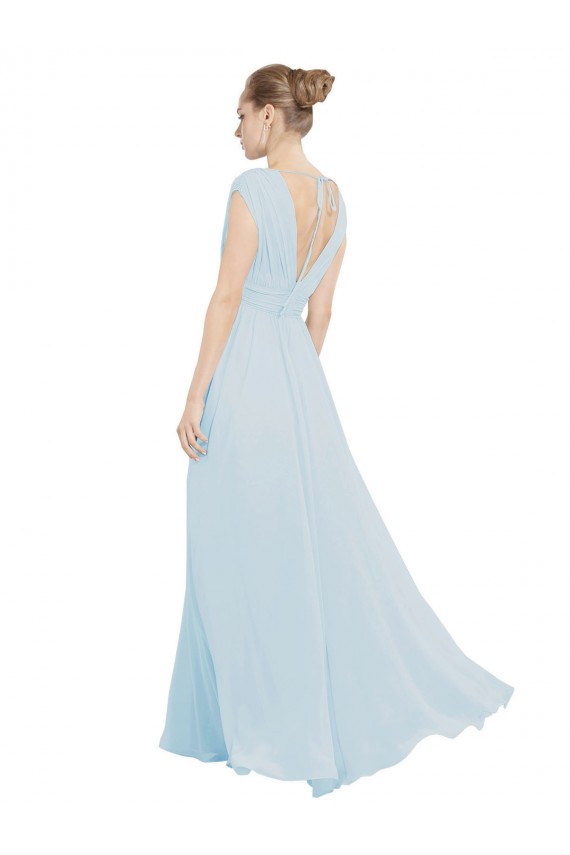 A-Line V-Neck Soft Chiffon Long Sea Glass Bridesmaid Dress Barrie