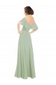 A-Line Off the Shoulder Soft Chiffon Long Smoke Green Bridesmaid Dress Barrie