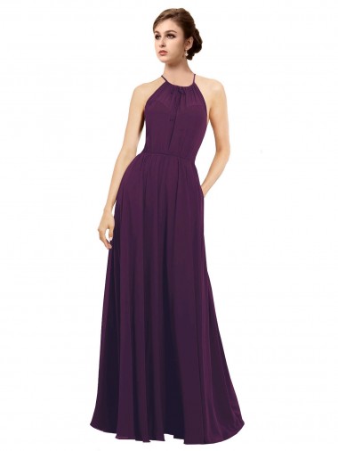 A-Line Halter Neck Chiffon Long Grape Bridesmaid Dress / Evening Dress Barrie