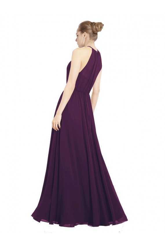 A-Line Halter Neck Chiffon Long Grape Bridesmaid Dress / Evening Dress Barrie