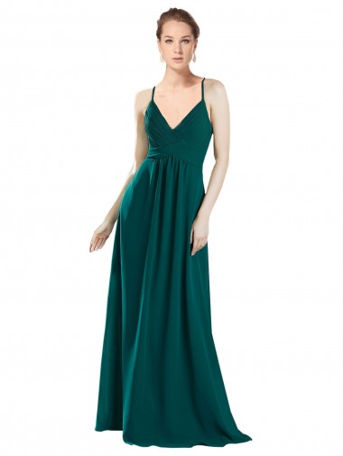 A-Line V-Neck Chiffon Long Hunter Bridesmaid Dress / Evening Dress Barrie