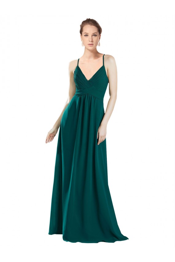 A-Line V-Neck Chiffon Long Hunter Bridesmaid Dress / Evening Dress Barrie
