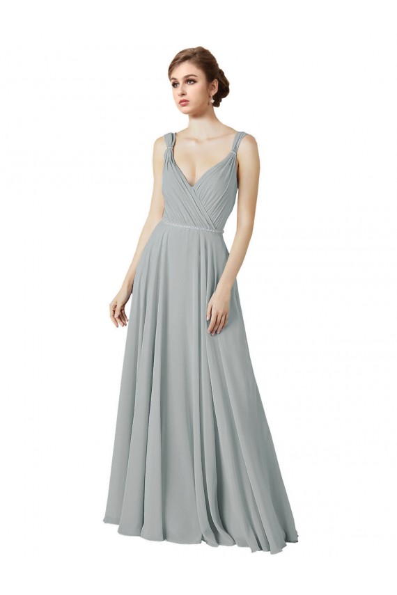 A-Line V-Neck Chiffon Long Silver Bridesmaid Dress / Evening Dress Barrie