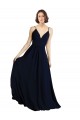 A-Line V-Neck Chiffon Long Dark Navy Bridesmaid Dress & Gowns Barrie
