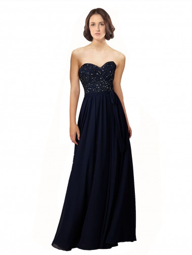 Sheath Sweetheart Soft Chiffon Long Dark Navy Bridesmaid Dress / Formal Dress Barrie