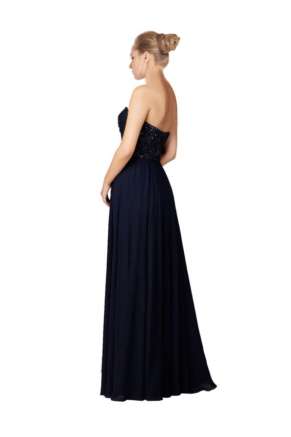 Sheath Sweetheart Soft Chiffon Long Dark Navy Bridesmaid Dress / Formal Dress Barrie