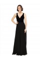 A-Line V-Neck Soft Chiffon & Velvet Long Black Prom Dress / Bridesmaid Dress Barrie