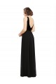 A-Line V-Neck Soft Chiffon & Velvet Long Black Prom Dress / Bridesmaid Dress Barrie