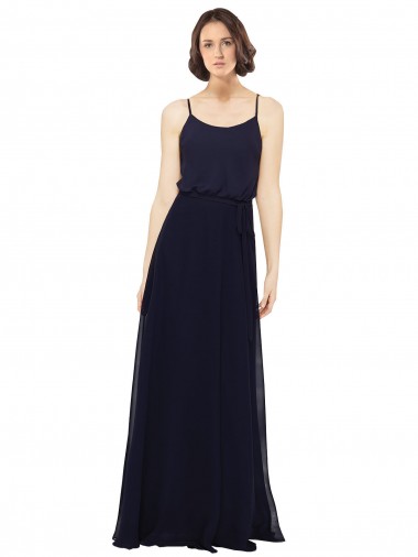 Sheath Scoop Neck Soft Chiffon Long Dark Navy Bridesmaid Dress Barrie