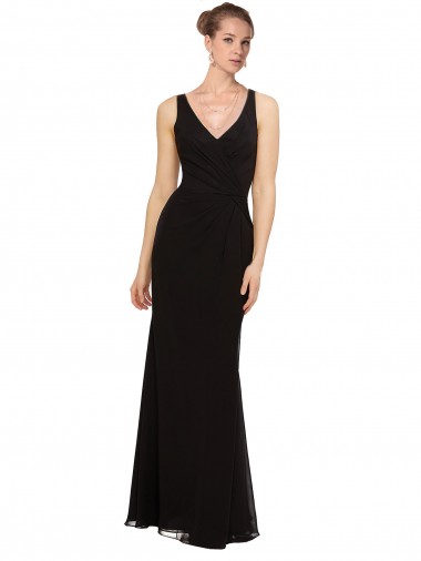 Sheath V-Neck Soft Chiffon Long Black Bridesmaid Dress Barrie