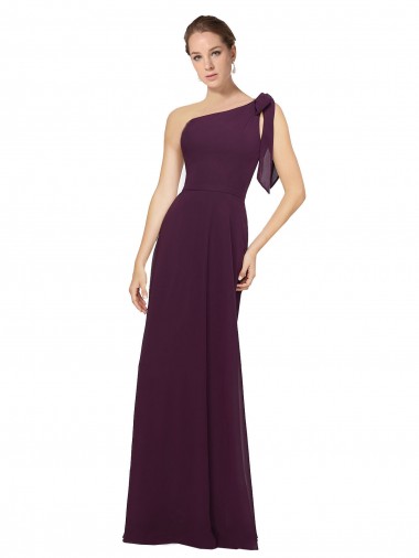A-Line One Shoulder Soft Chiffon Long Grape Bridesmaid Dress Barrie