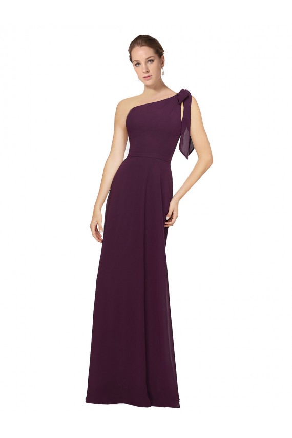 A-Line One Shoulder Soft Chiffon Long Grape Bridesmaid Dress Barrie