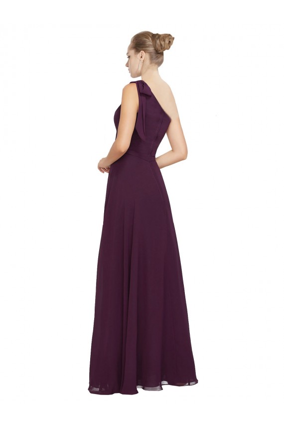 A-Line One Shoulder Soft Chiffon Long Grape Bridesmaid Dress Barrie