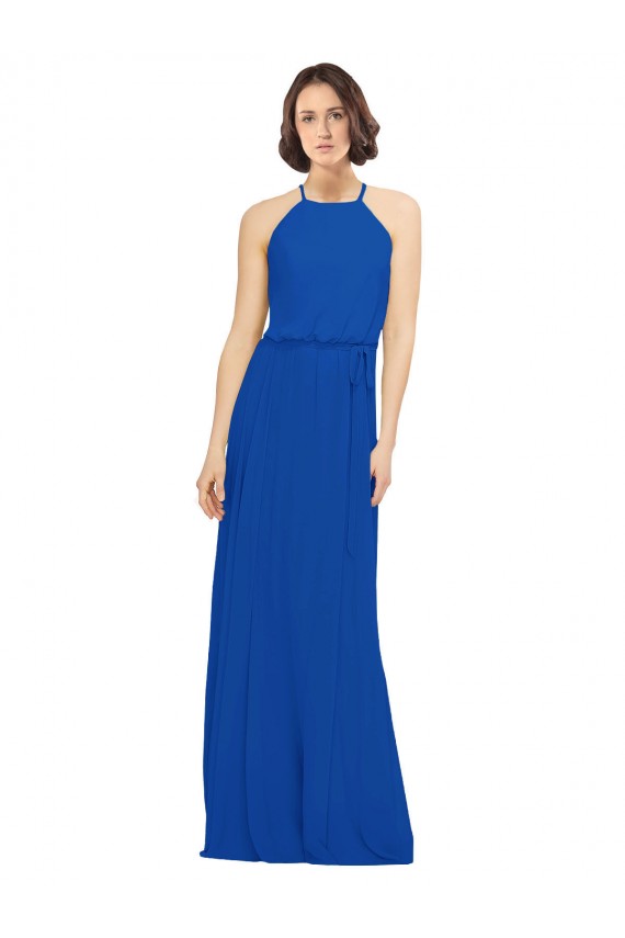 A-Line Jewel Neck Soft Chiffon Long Royal Blue Bridesmaid Dress Barrie