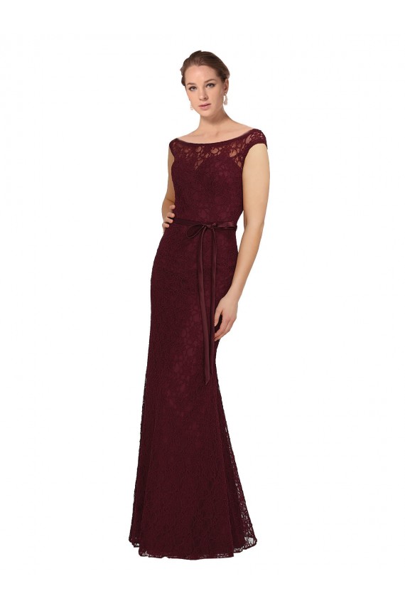 Sheath Bateau Neck Soft Chiffon Long Burgundy Gold Bridesmaid Dress Barrie