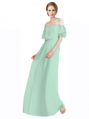 A-Line Spaghetti Straps Soft Chiffon Long Mint Green Bridesmaid Dress Barrie