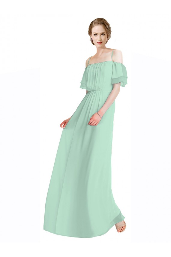 A-Line Spaghetti Straps Soft Chiffon Long Mint Green Bridesmaid Dress Barrie
