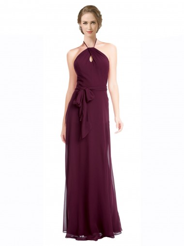 A-Line Halter Neck Soft Chiffon Long Burgundy Evening Dress / Bridesmaid Dress Barrie