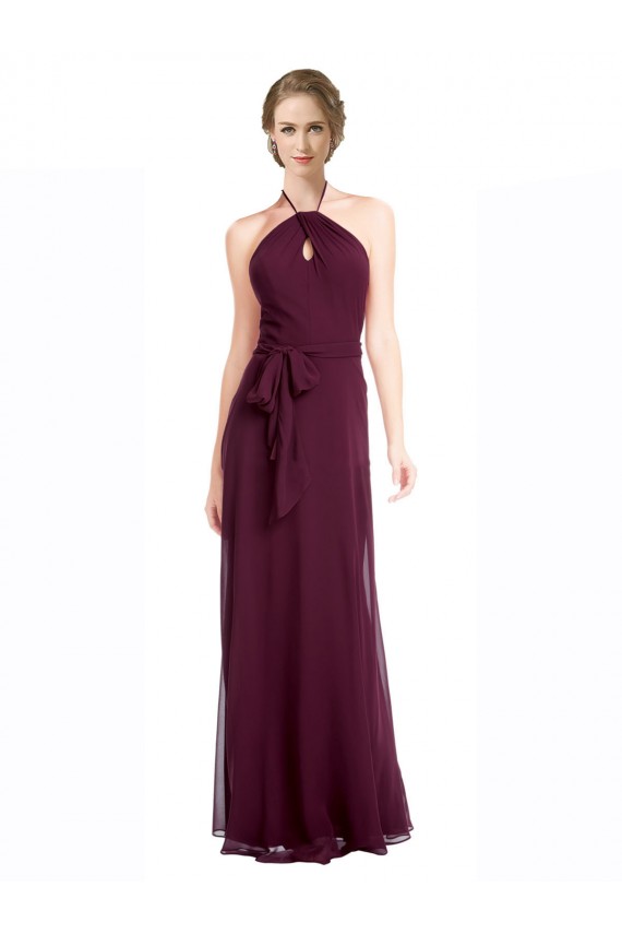 A-Line Halter Neck Soft Chiffon Long Burgundy Evening Dress / Bridesmaid Dress Barrie