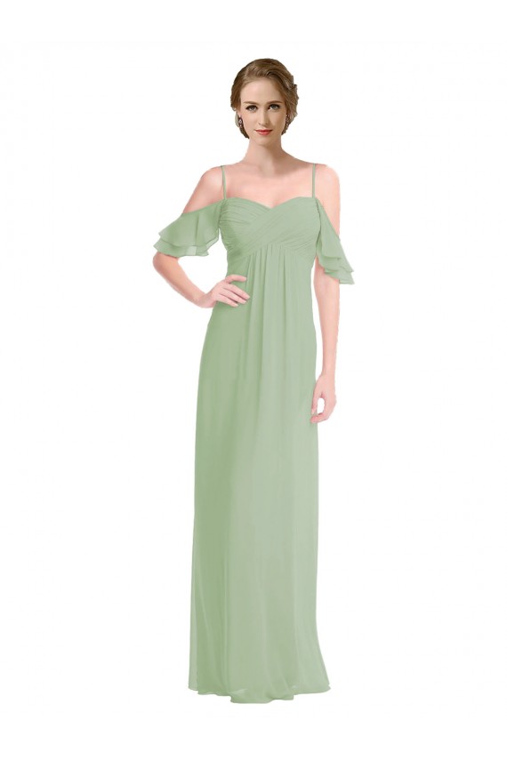 A-Line Spaghetti Straps Soft Chiffon Long Smoke Green Formal Dress / Bridesmaid Dress Barrie